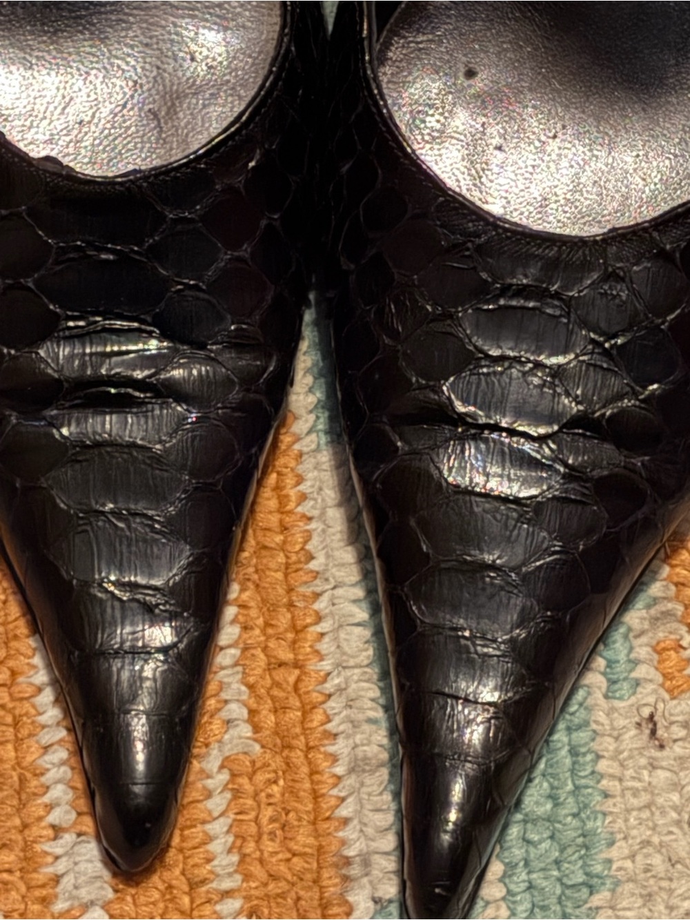Roberta Sz 40 EU Pointed Toe Black Leather Croc Pumps Made In Italy - Picture 8 of 11